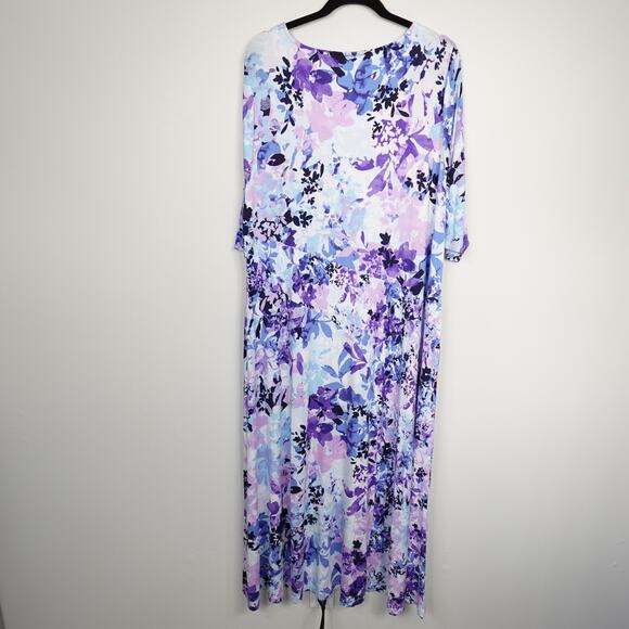 Soft Surroundings Vivienne Purple Blue Floral Maxi 1/2 Sleeve Dress New Plus 2X - Picture 2 of 12
